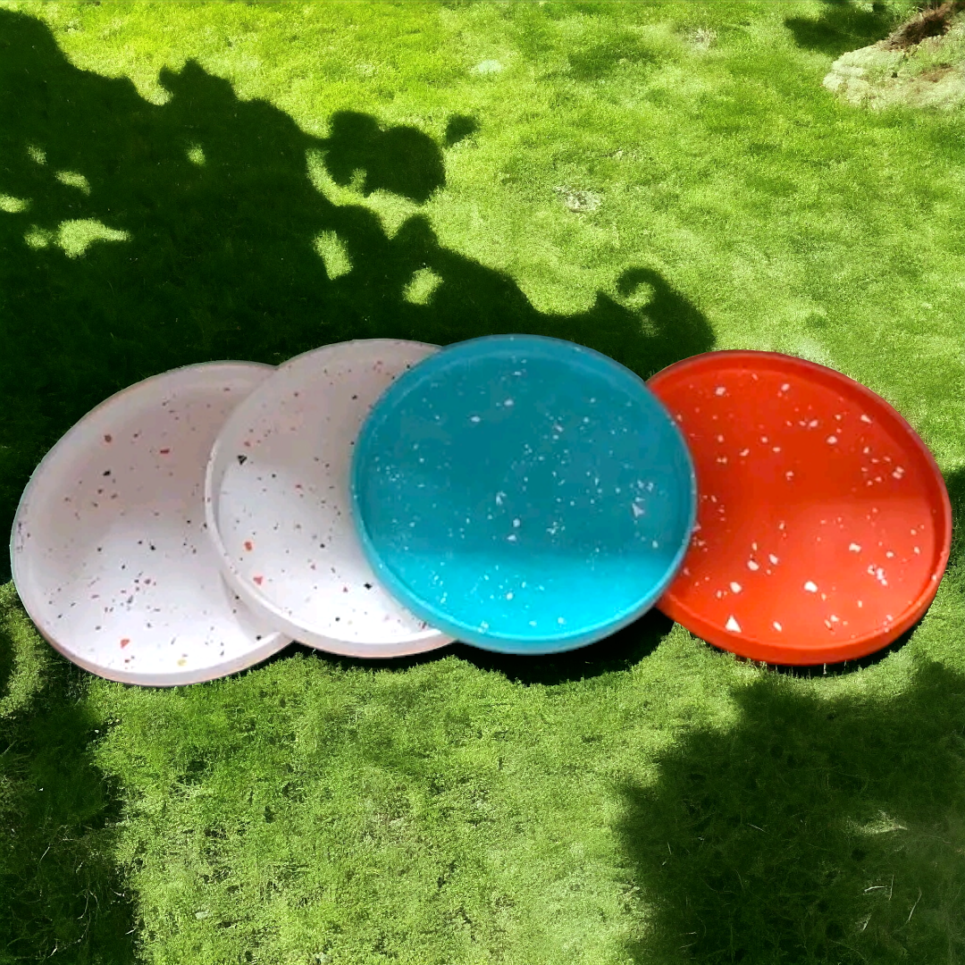 Ensemble plateau rond terrazzo