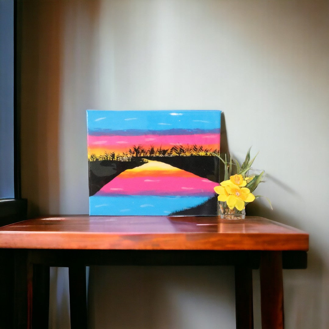 Tableau en acrylique et résine – Reflets d'un coucher de soleil